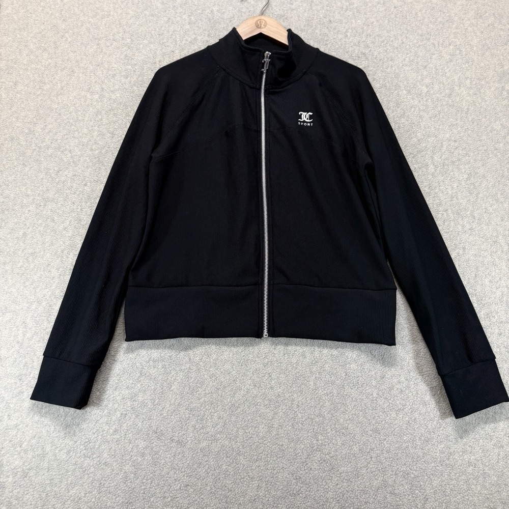 Juicy Couture Sport Women's Large Black Full Zip Track Jacket Logo Y2K